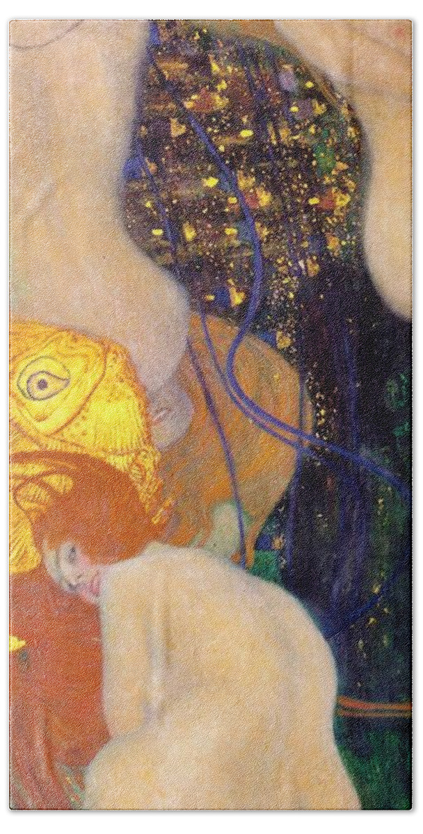 Gustav Klimt Bath Towel featuring the painting Goldfish #1 by Gustav Klimt