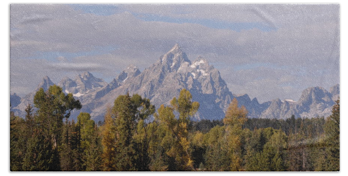 Mountain Bath Towel featuring the photograph Grand Teton by Frank Madia