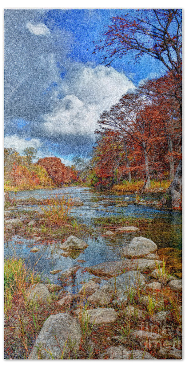 Guadalupe River Bath Towel featuring the photograph Guadalupe In The Fall #1 by Savannah Gibbs