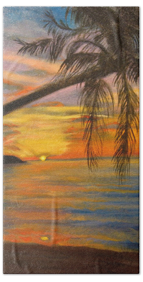 Beach Bath Towel featuring the painting Hawaiian Sunset 11 by Jenny Lee