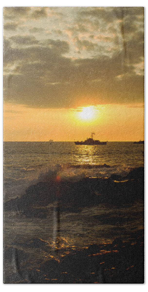 Boat Hand Towel featuring the photograph Hawaiian Waves at Sunset #2 by Bryant Coffey