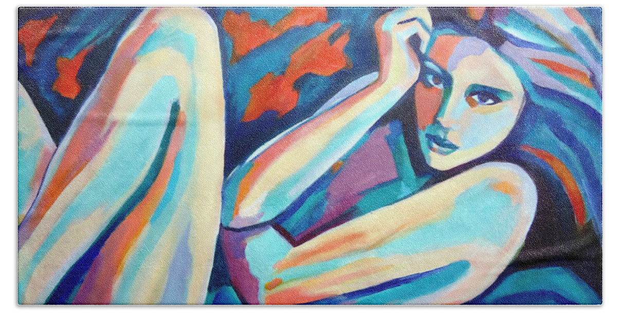 Nude Figures Bath Towel featuring the painting Inner urge by Helena Wierzbicki