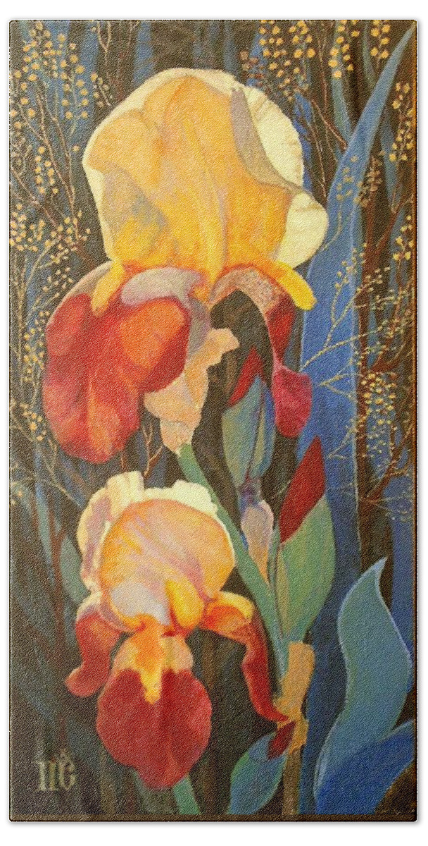 Flowers Hand Towel featuring the painting Irises #1 by Marina Gnetetsky
