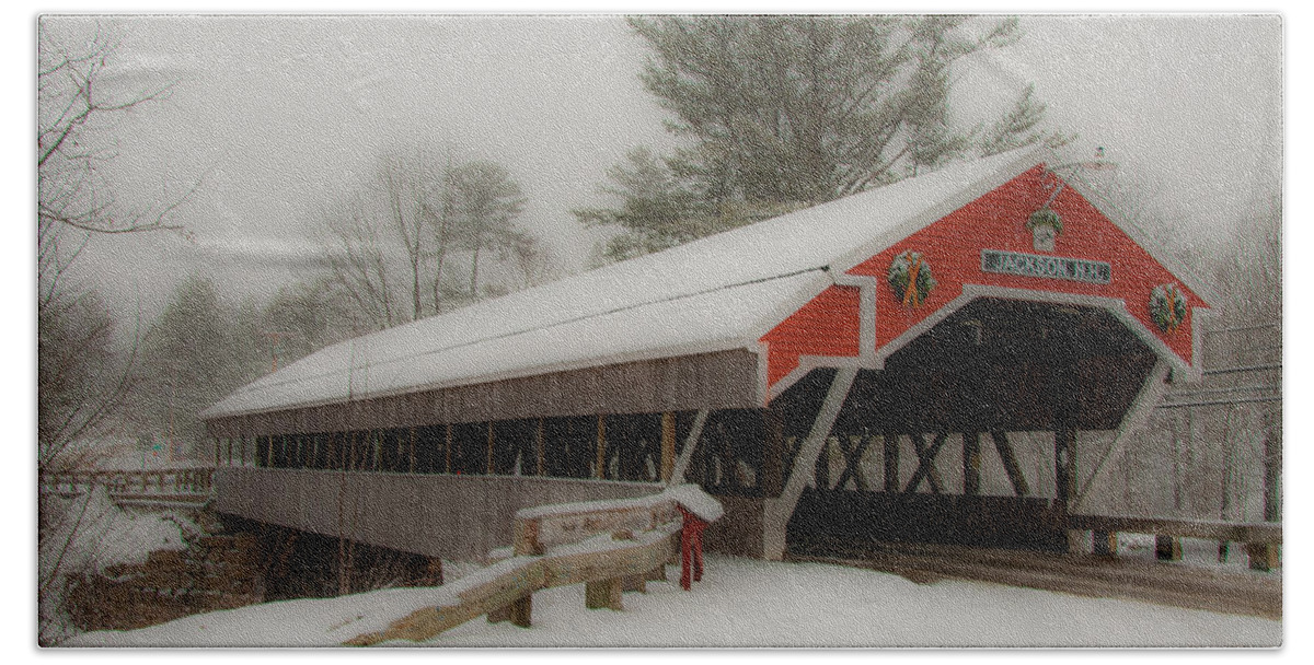 Covered Bridge Hand Towel featuring the photograph Jackson NH Covered Bridge #1 by Brenda Jacobs
