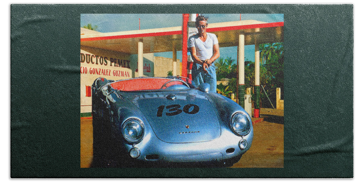 Art Digital Art Hand Towel featuring the photograph James Dean Filling His Spyder With Gas by Doc Braham