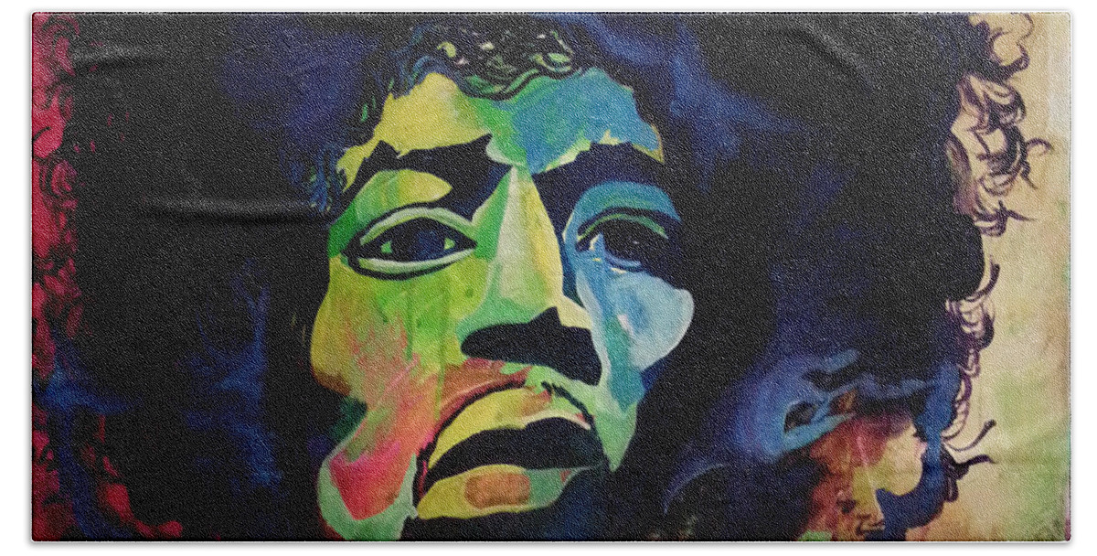  Bath Towel featuring the painting Jimi by Femme Blaicasso