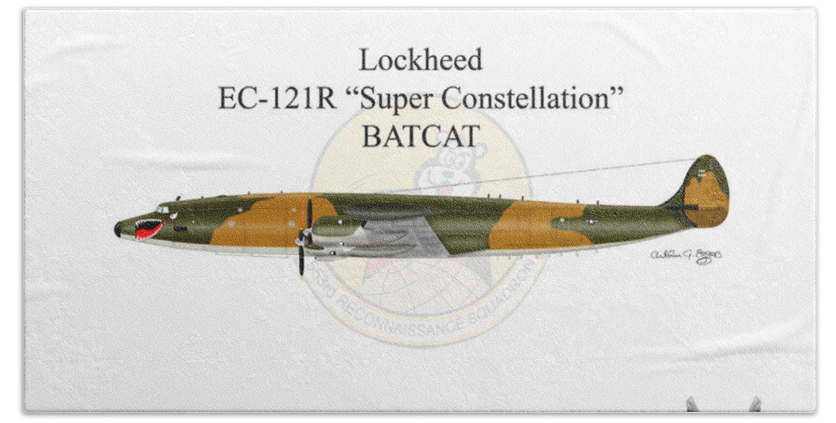 Lockheed Bath Towel featuring the digital art Lockheed EC-121R Batcat #2 by Arthur Eggers