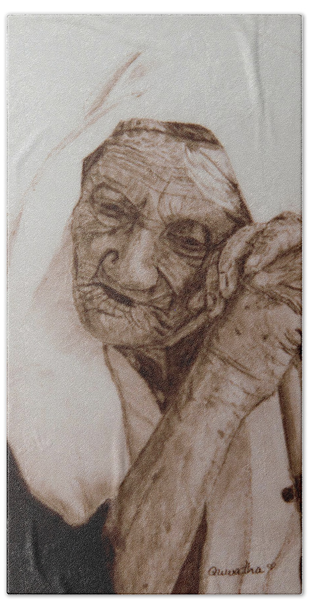 Old Woman Bath Towel featuring the drawing Loneliness #2 by Quwatha Valentine