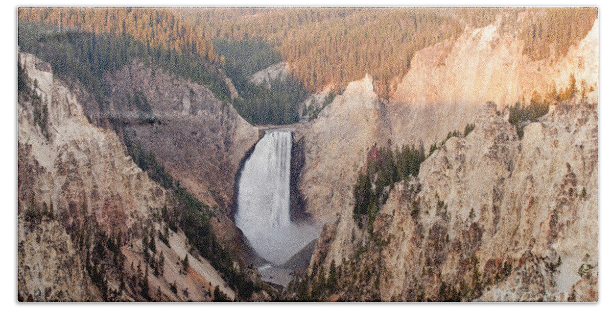 Artist Point Bath Towel featuring the photograph Lower Yellowstone Falls on the Yellowstone River at Artist Point #1 by Fred Stearns