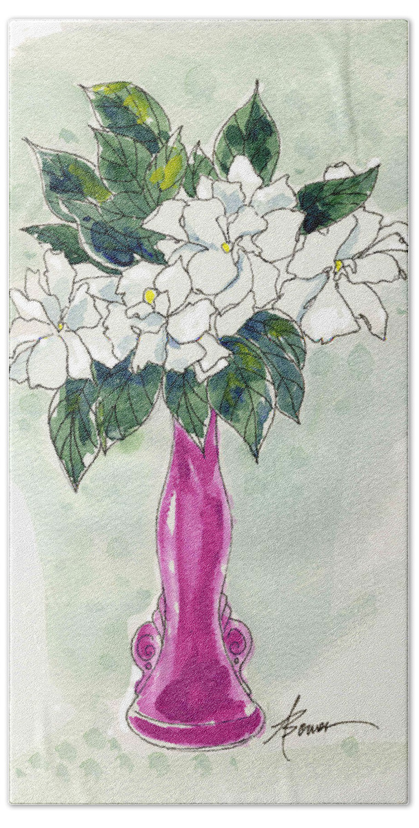 Flowers Bath Towel featuring the painting Mama's Vase by Adele Bower