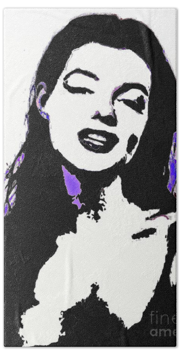 Marilyn Bath Towel featuring the painting Marilyn in Black and White #2 by Saundra Myles