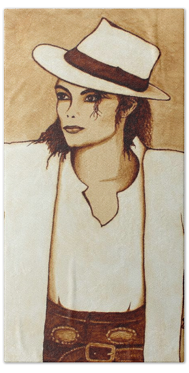 Michael Jackson Singer Coffee Painting Hand Towel featuring the painting Michael Jackson original coffee painting by Georgeta Blanaru