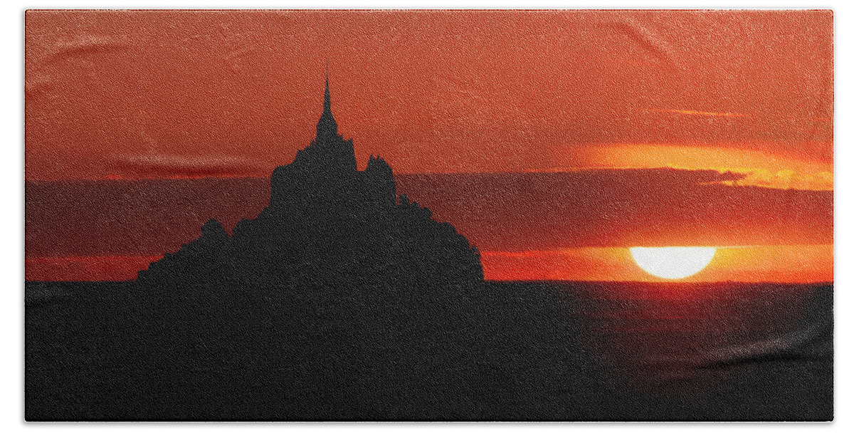 Mont St Michel Hand Towel featuring the photograph Mont St Michel Sunset by Joe Bonita