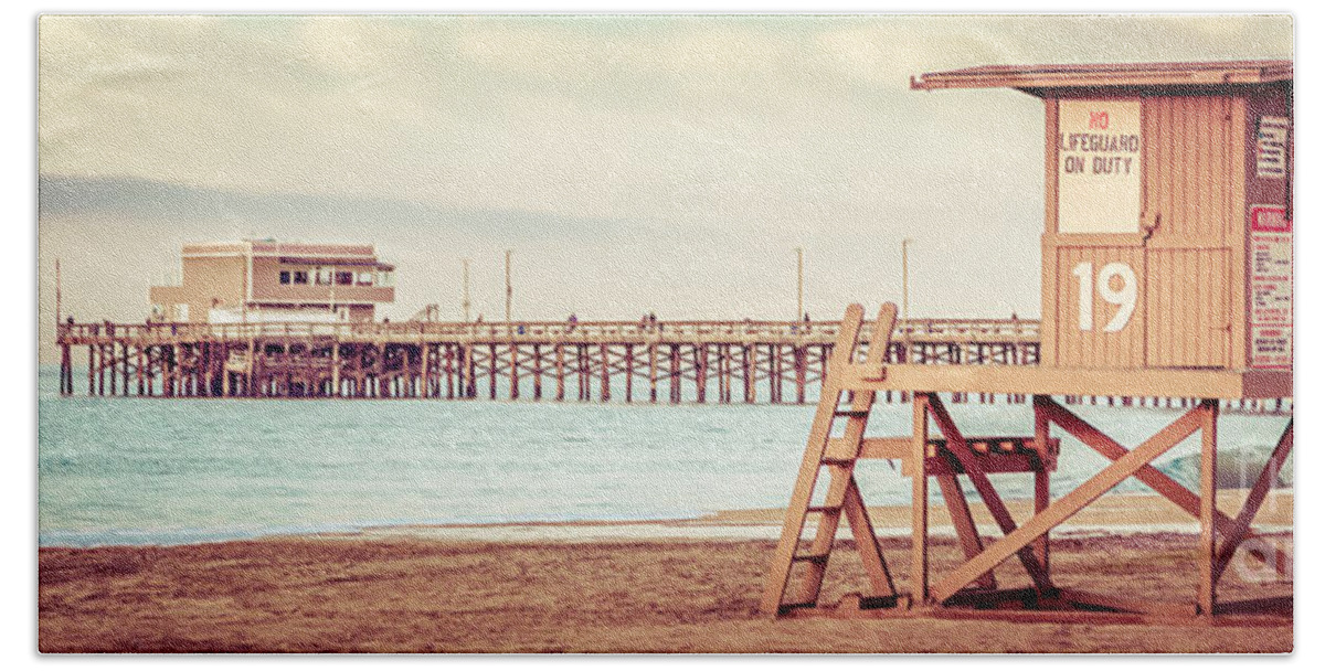 America Hand Towel featuring the photograph Newport Pier and Lifeguard Tower 19 Vintage Picture #1 by Paul Velgos