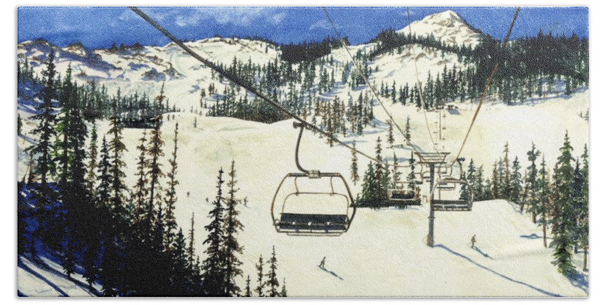 Ski Lift Bath Towel featuring the painting Paradise Bowl #2 by Barbara Jewell