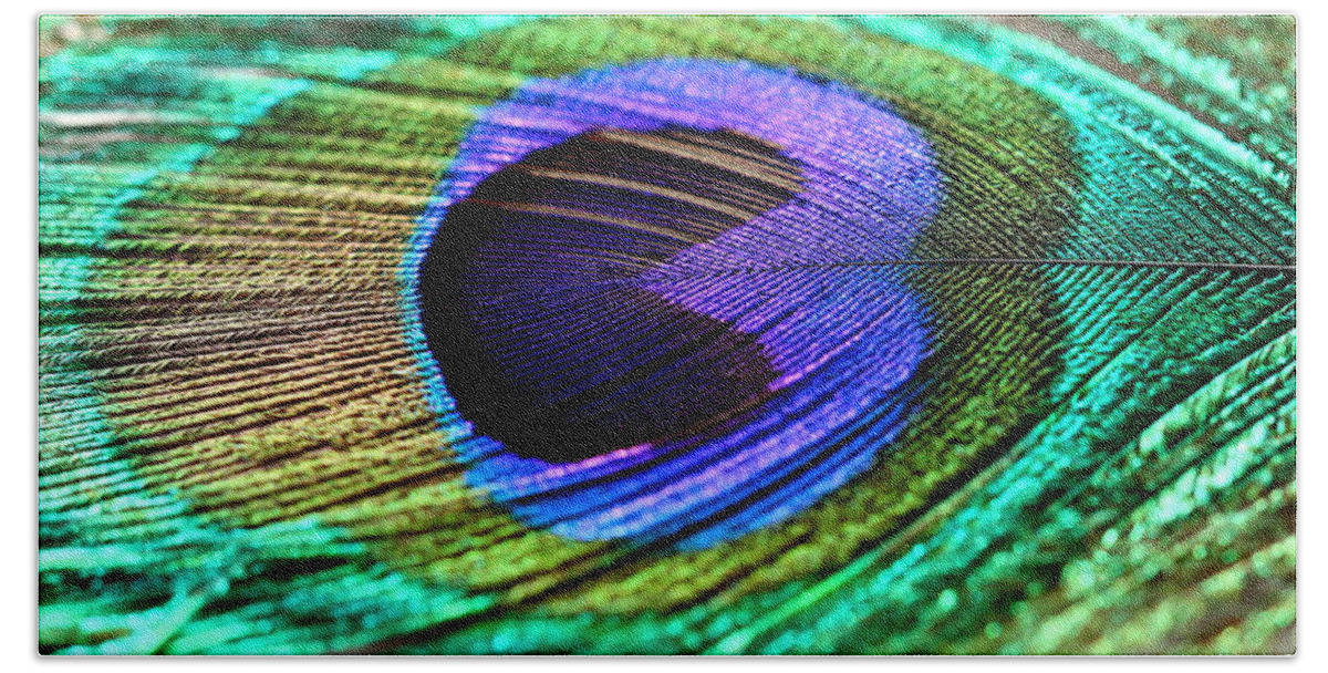 Peacock Feather Bath Towel featuring the photograph Peacock feather #1 by Heike Hultsch