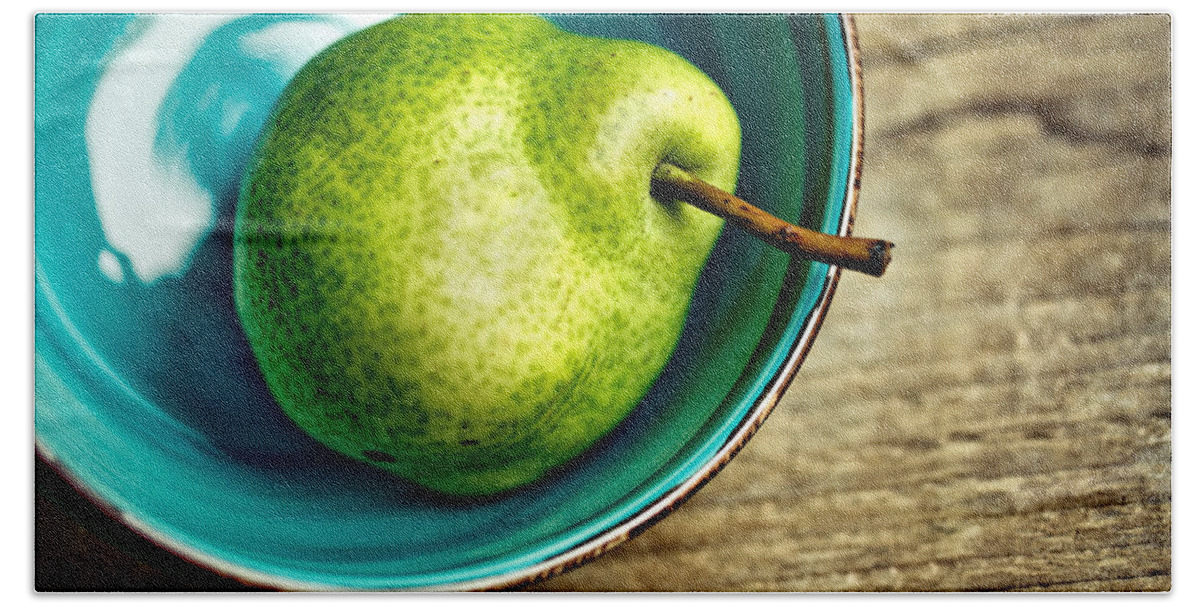 Pear; Pears; Fruit; Ripe; Juicy; Fruits; Group; Many; Row; Heap; Whole; Stoneware; Bowl; Blue Hand Towel featuring the photograph Pears by Nailia Schwarz
