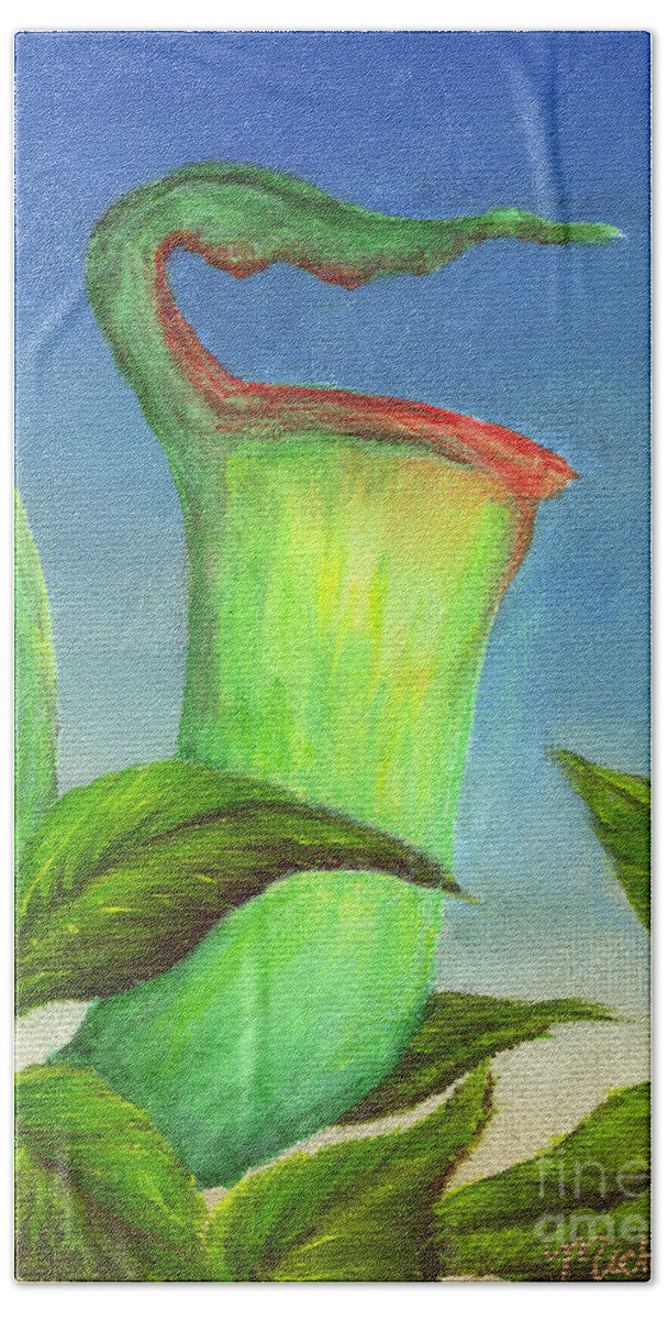 Plant Hand Towel featuring the painting Pitcher Plant by Michelle Bien