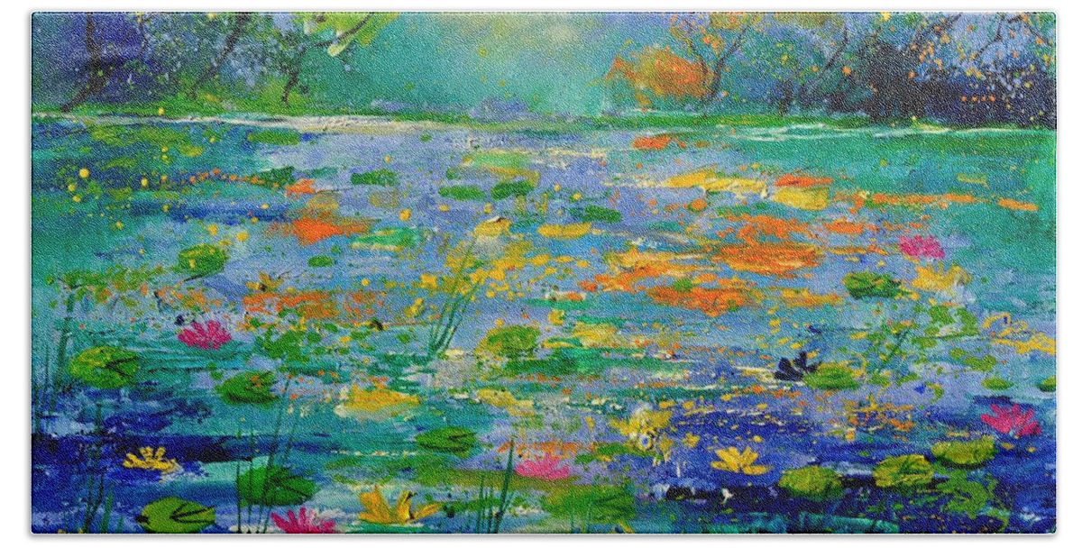Landscape Bath Towel featuring the painting Pond 454190 by Pol Ledent
