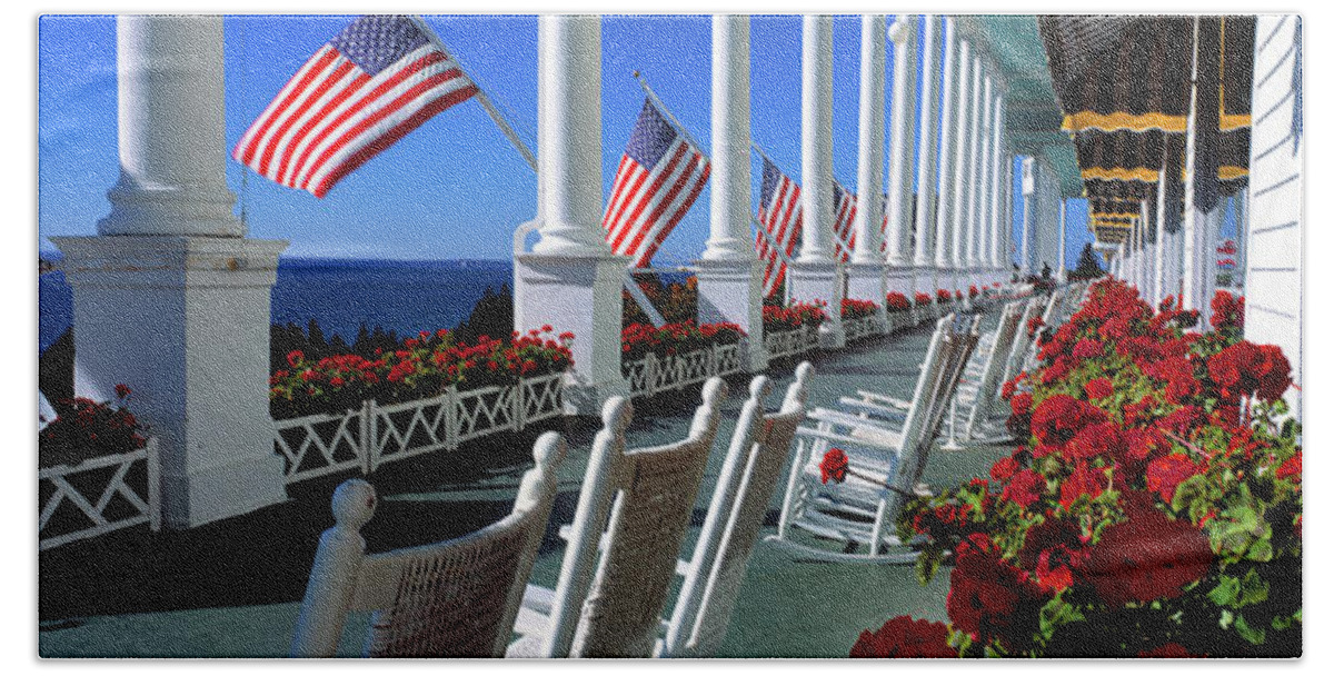 Photography Bath Towel featuring the photograph Porch Of The Grand Hotel, Mackinac #1 by Panoramic Images