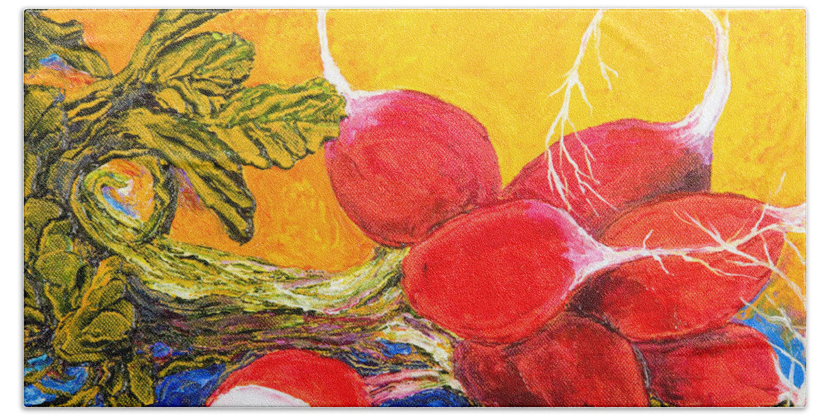 Red Hand Towel featuring the painting Red Radishes #2 by Paris Wyatt Llanso