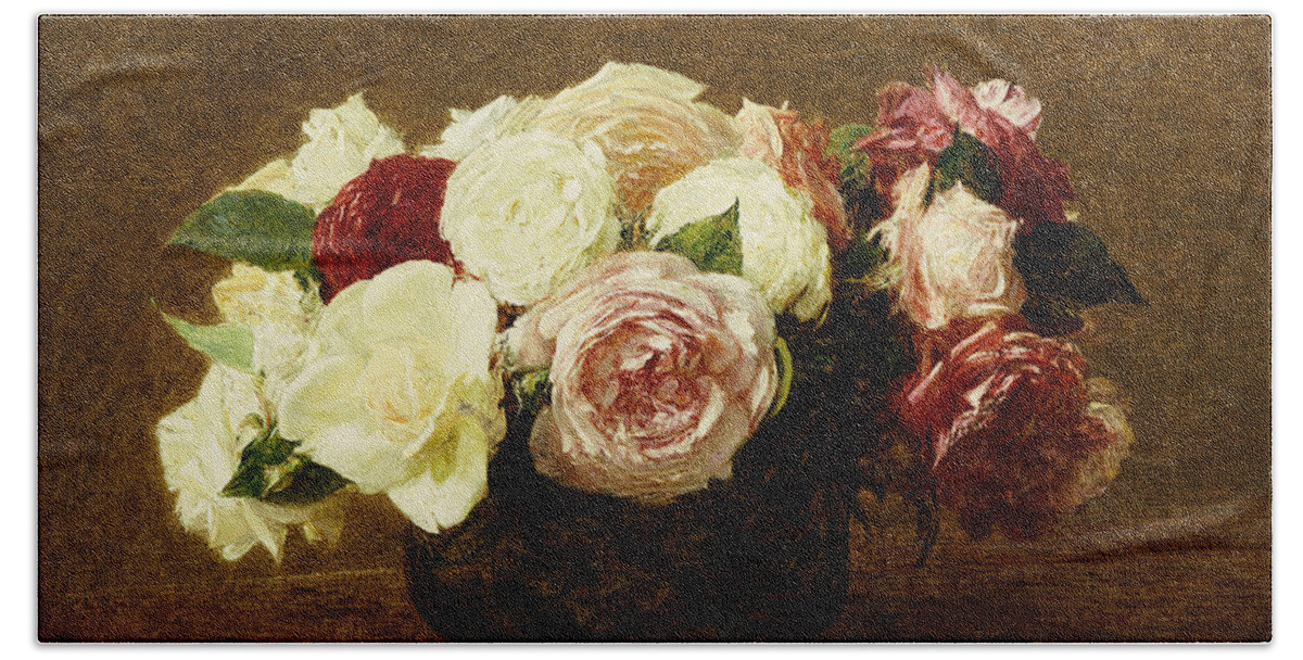 Roses Bath Towel featuring the painting Roses by Henri Fantin-Latour