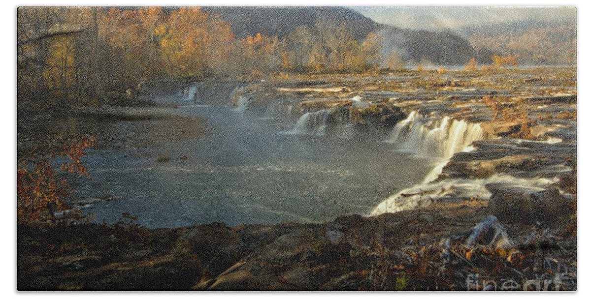 Sandstone Falls Bath Towel featuring the photograph Sandstone Falls At New River Gorge #1 by Adam Jewell
