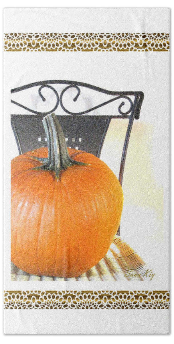 Pumpkin Card Hand Towel featuring the photograph Season's Greetings #3 by Oksana Semenchenko