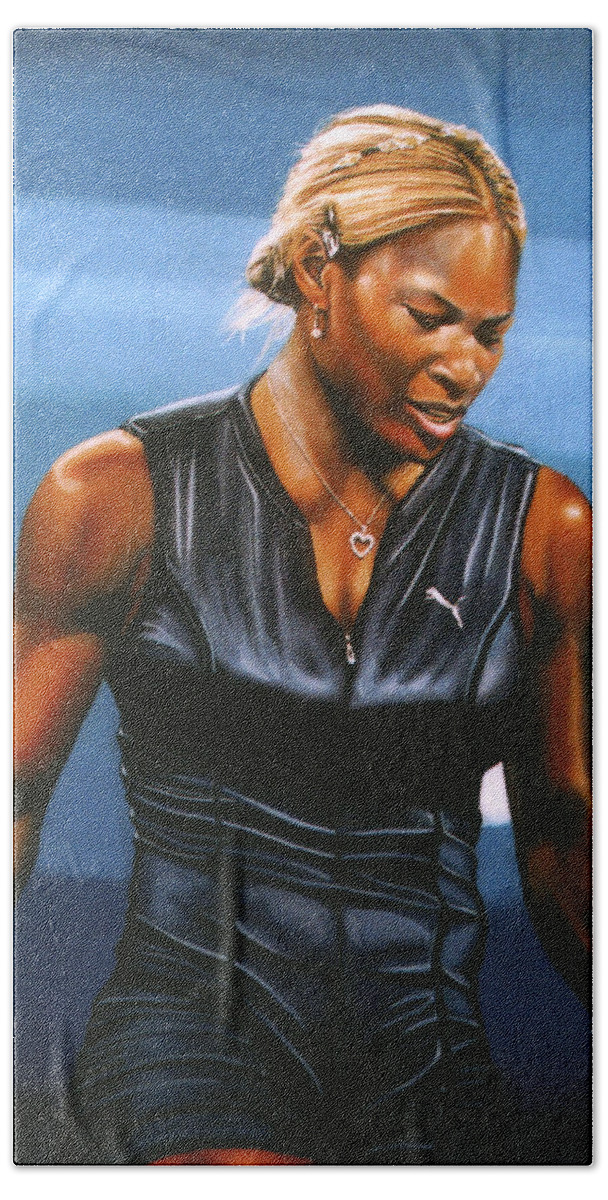 Serena Williams Hand Towel featuring the painting Serena Williams by Paul Meijering