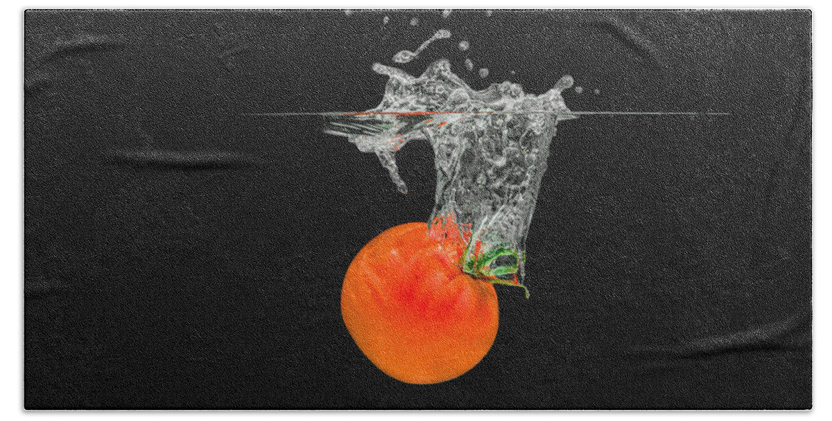 Diet Hand Towel featuring the photograph Splashing Tomato #1 by Peter Lakomy