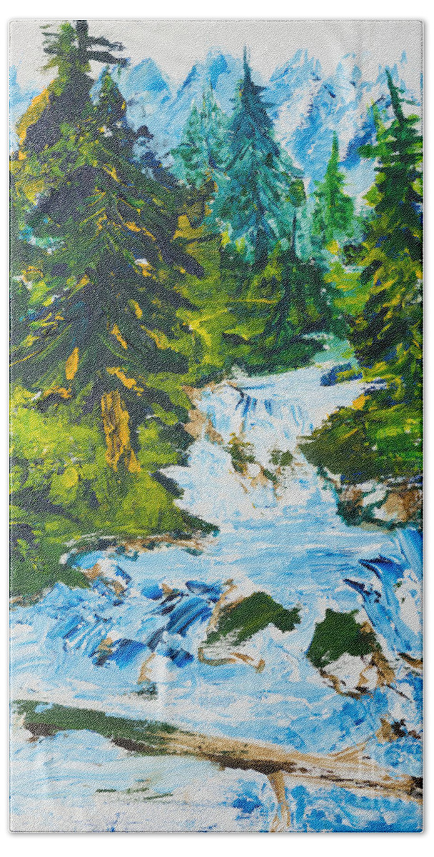 Trees Bath Towel featuring the painting Spring Runoff by Walt Brodis