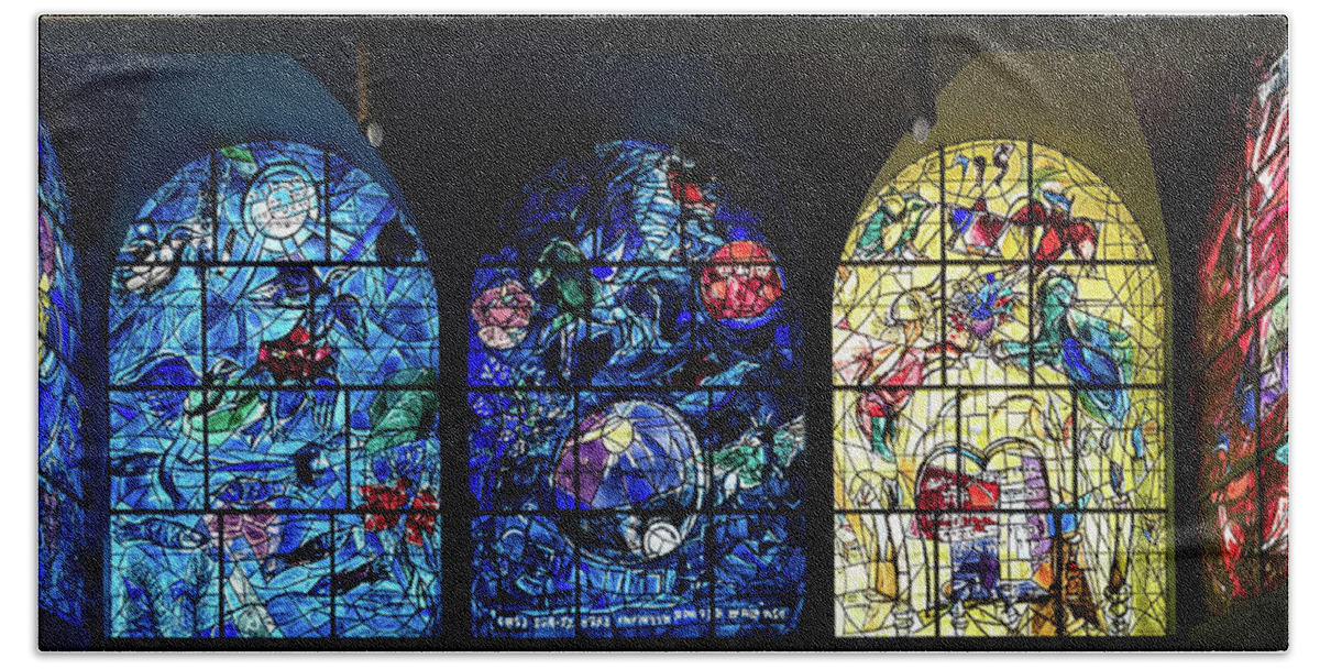 Photography Bath Towel featuring the photograph Stained Glass Chagall Windows #1 by Panoramic Images