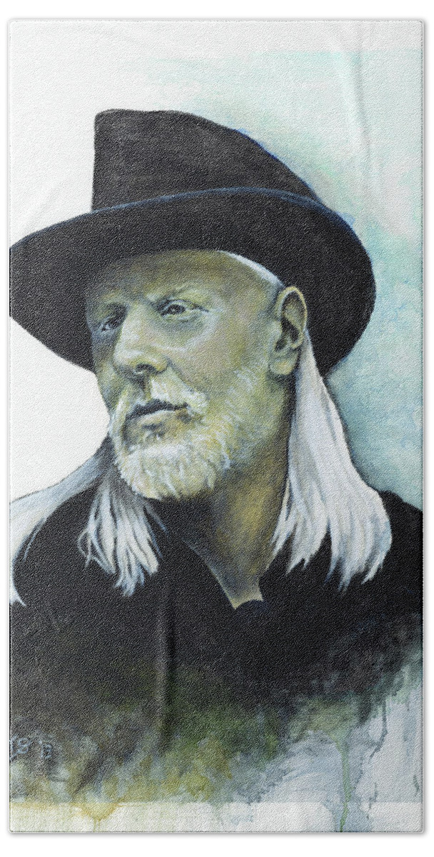 Johnny Winter Hand Towel featuring the painting Still Alive and Well by William Walts