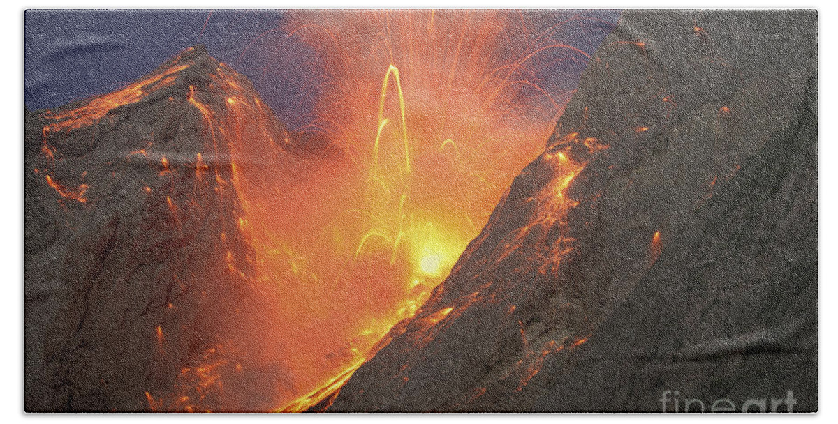 Horizontal Bath Towel featuring the photograph Strombolian Type Eruption Of Batu Tara #1 by Richard Roscoe
