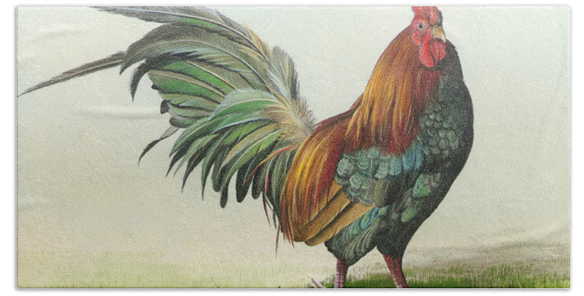 Rooster Bath Towel featuring the painting Strutting #1 by Mike Brown