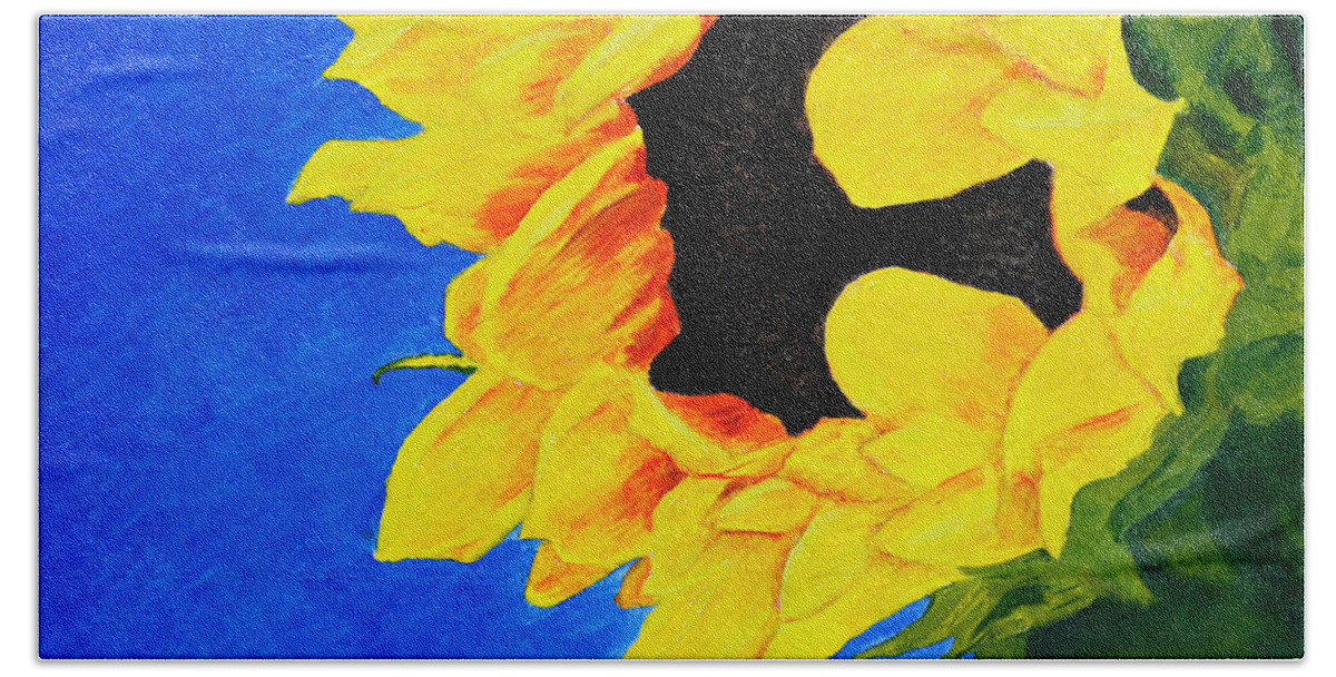 Sunflower Bath Towel featuring the painting Sunflower by Masha Batkova
