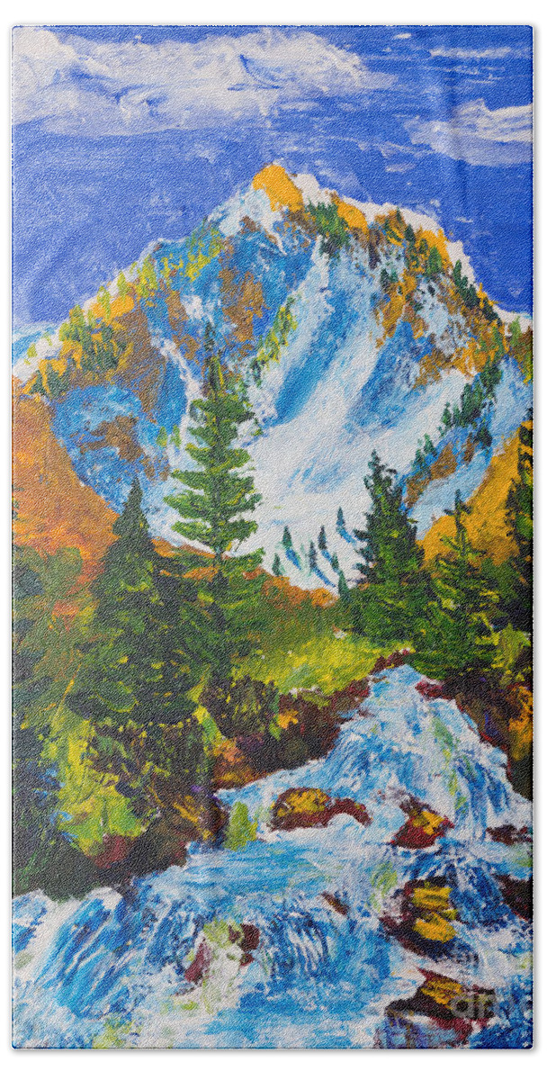 Mountains Hand Towel featuring the painting Taylor Canyon Runoff by Walt Brodis