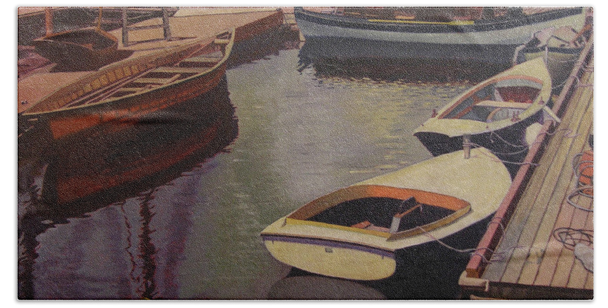 Boats Bath Towel featuring the painting The Canvas Boat #1 by Thu Nguyen