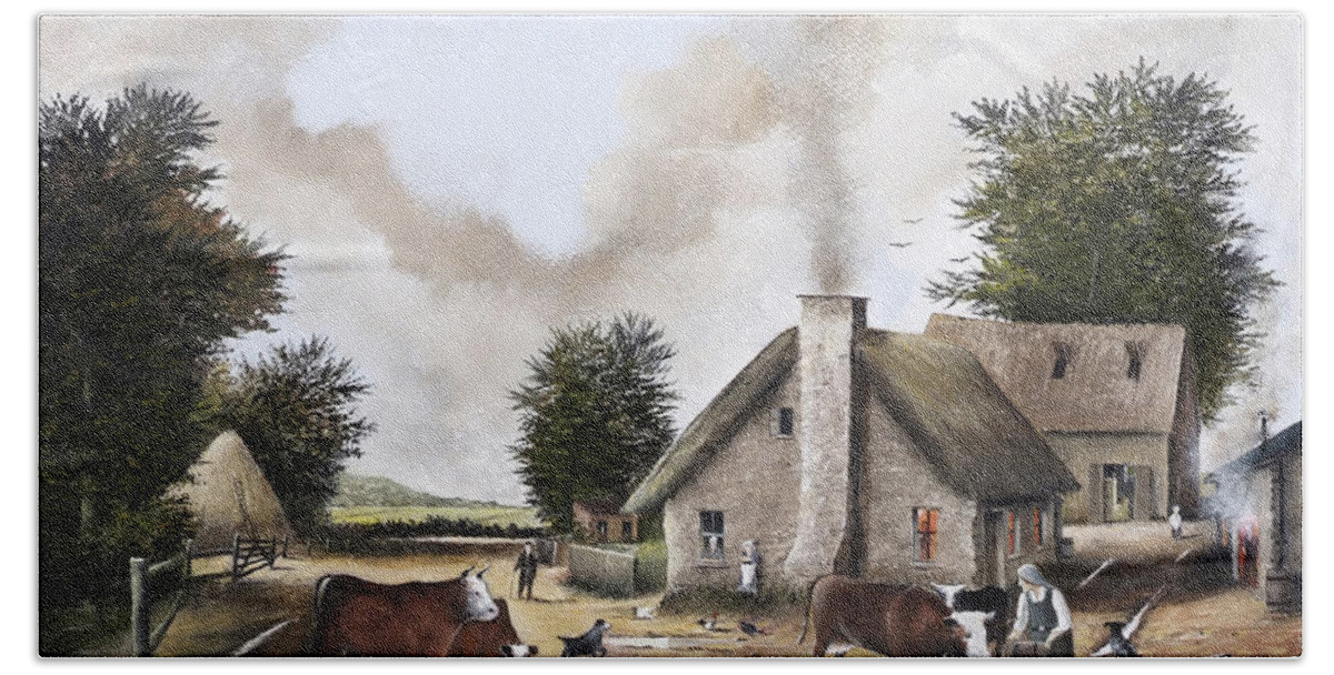Countryside Hand Towel featuring the painting The Farmyard by Ken Wood