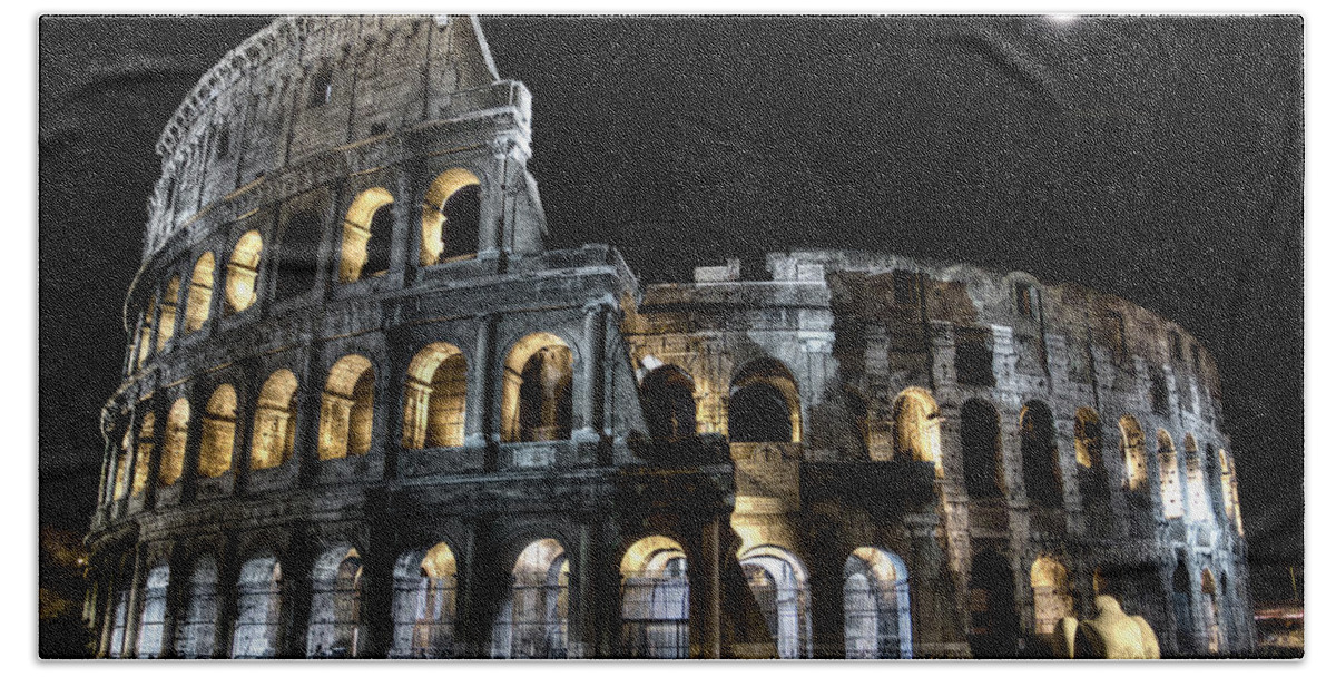 Colosseum Bath Towel featuring the photograph The Moon above the Colosseum No2 by Weston Westmoreland