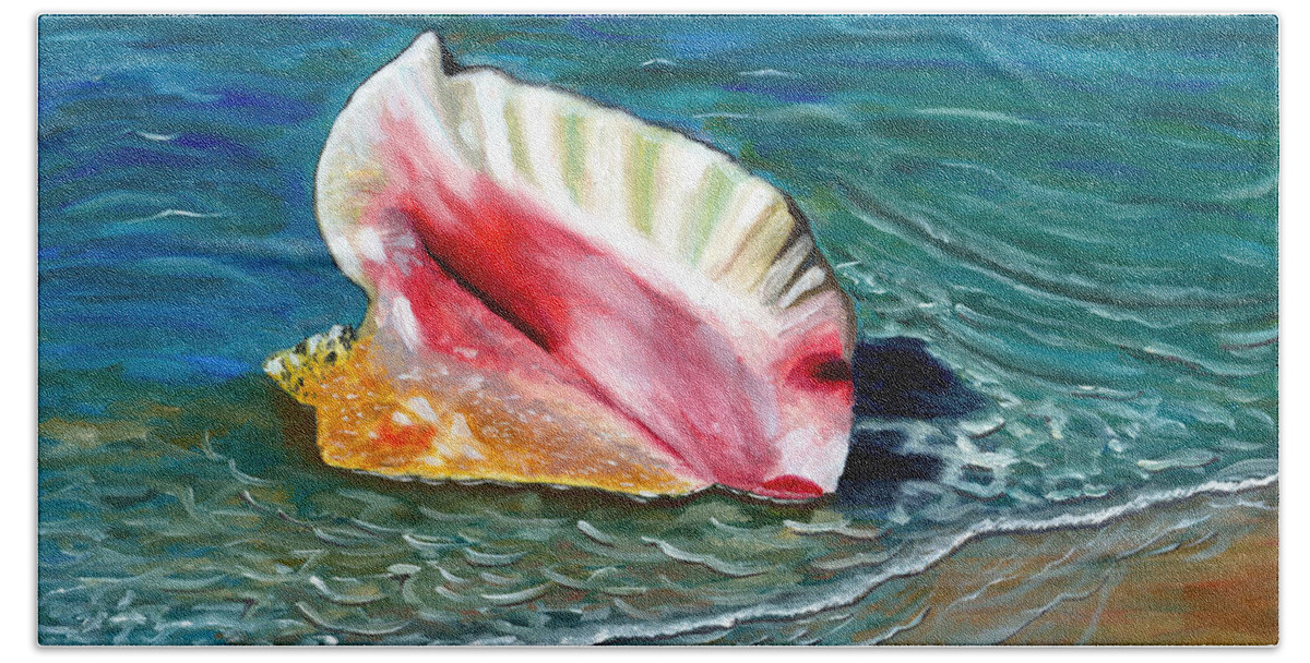 Seascape Hand Towel featuring the painting The Seashell by Laura Forde