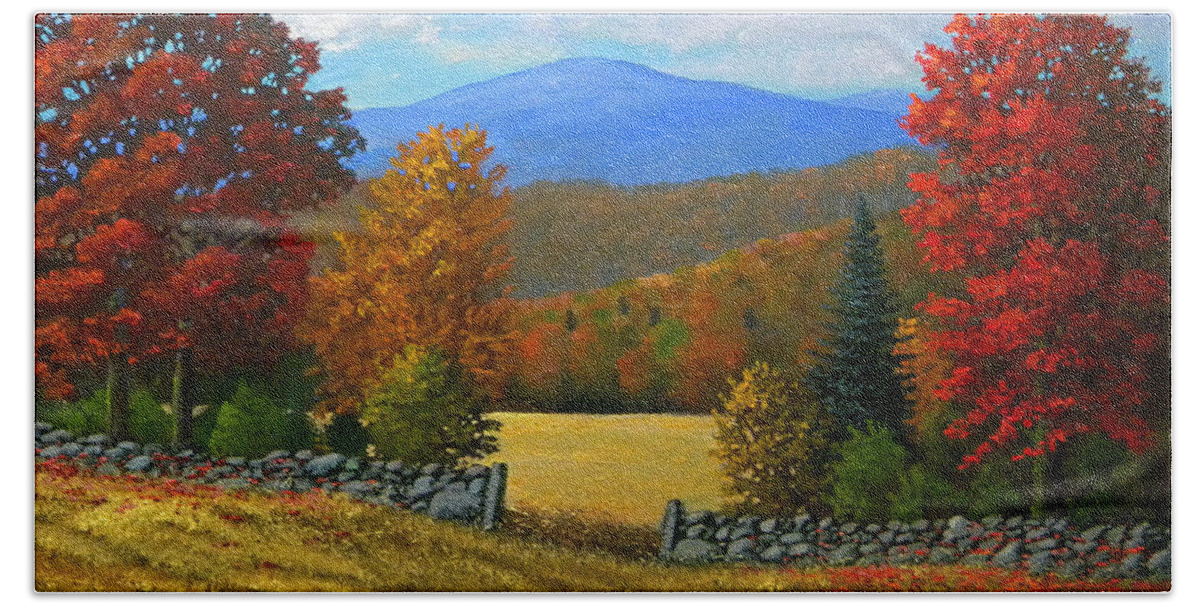 The Stone Gate In Autumn Hand Towel featuring the painting The Stone Gate In Autumn #1 by Frank Wilson