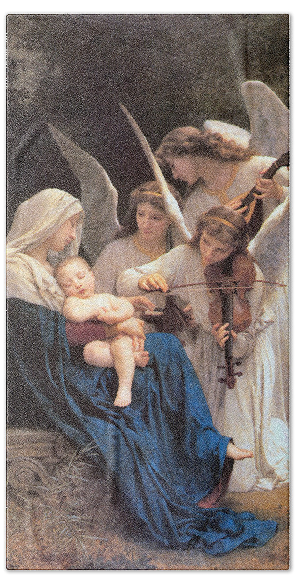 The Virgin With Angels Hand Towel featuring the digital art The Virgin With Angels #2 by William Bouguereau