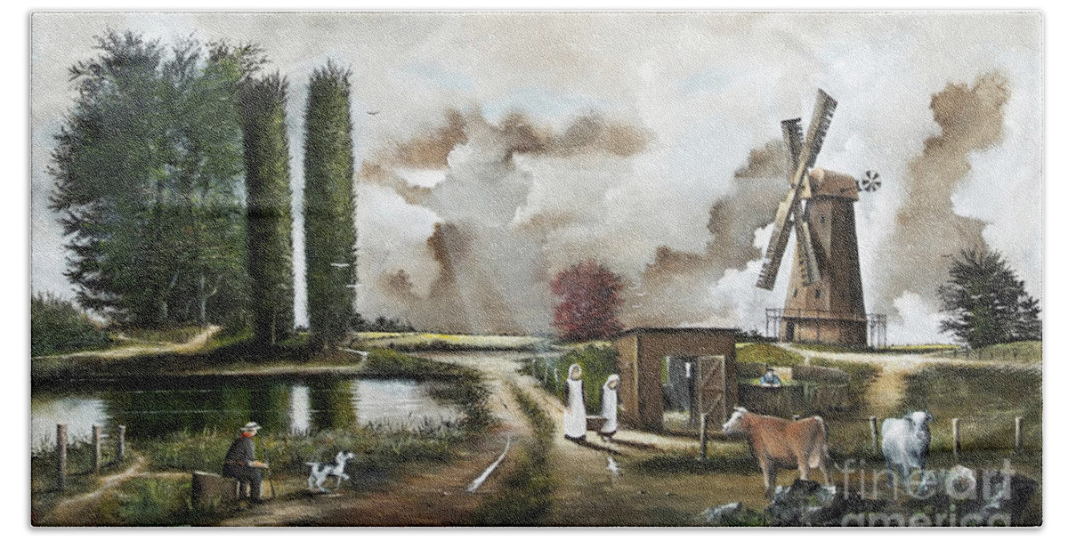 Countryside Hand Towel featuring the painting The Windmill by Ken Wood
