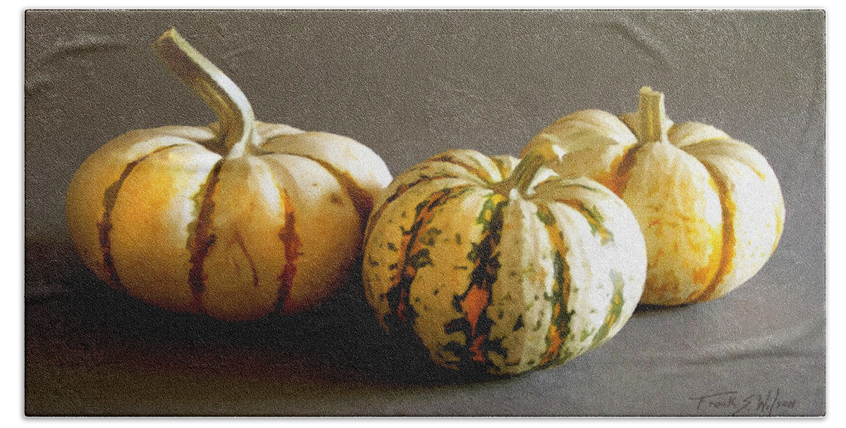 Three Gourds Bath Towel featuring the photograph Three Gourds #1 by Frank Wilson
