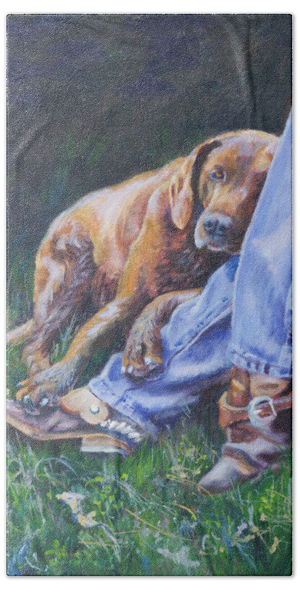 Dog Bath Towel featuring the painting Tired #1 by Page Holland