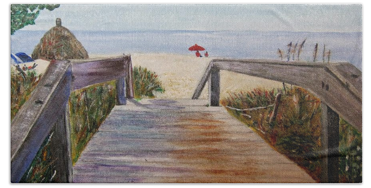 Walkway Hand Towel featuring the painting To the beach by Marilyn McNish