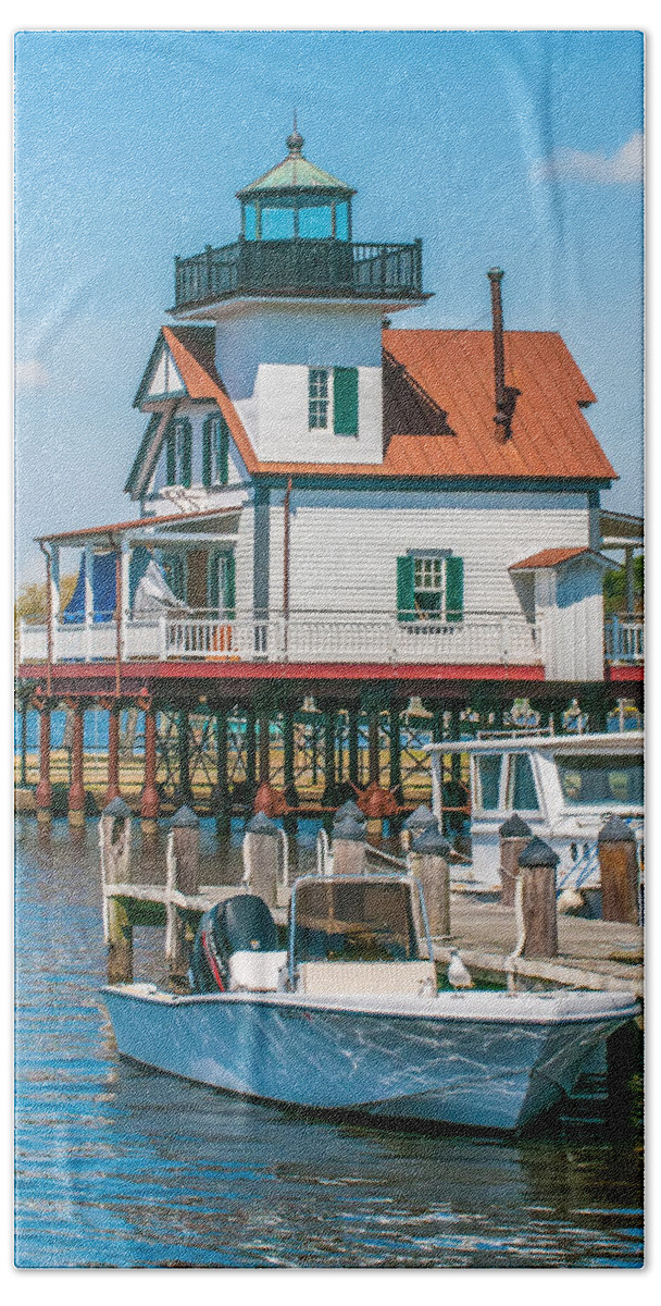 Alarm Hand Towel featuring the photograph Town Of Edenton Roanoke River Lighthouse In Nc #1 by Alex Grichenko