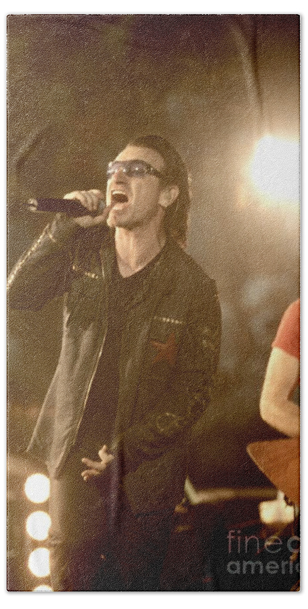 Downloads Hand Towel featuring the photograph U2 - Bono #1 by Concert Photos