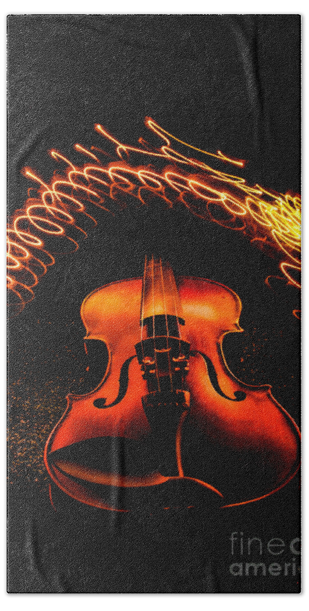 Violin Light Painting Bath Sheet featuring the photograph Violin light painting #3 by Gerald Kloss